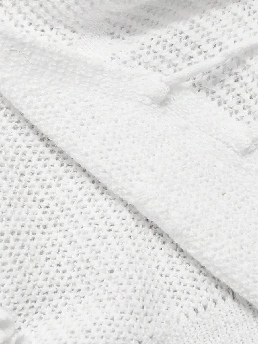 Clementina Crochet Knit Bell Sleeve Cardigan in White