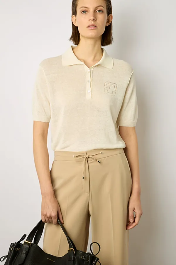 CLOELIA BEIGE MICROFIBER STRAIGHT CUT TROUSERS