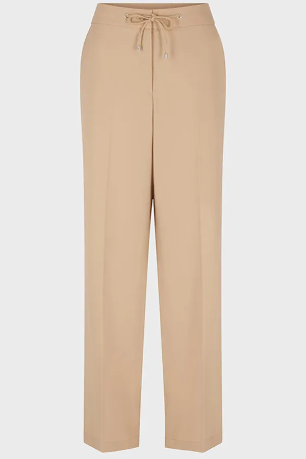 CLOELIA BEIGE MICROFIBER STRAIGHT CUT TROUSERS