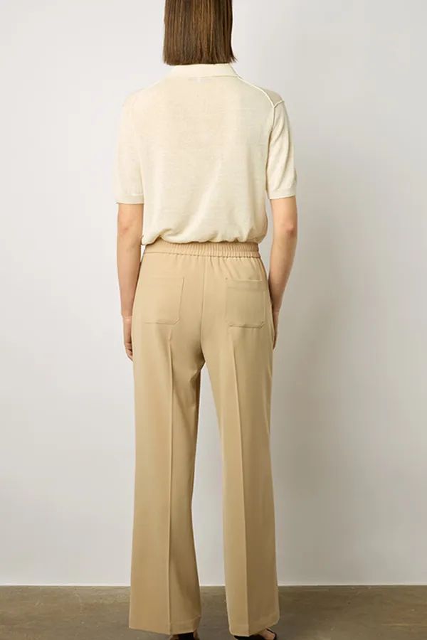 CLOELIA BEIGE MICROFIBER STRAIGHT CUT TROUSERS