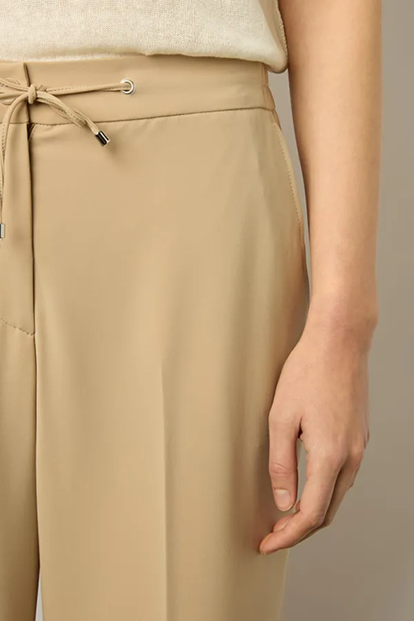 CLOELIA BEIGE MICROFIBER STRAIGHT CUT TROUSERS