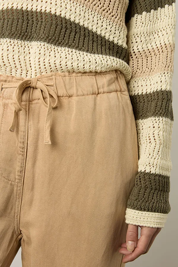 CLOELIA BEIGE MICROFIBER STRAIGHT CUT TROUSERS