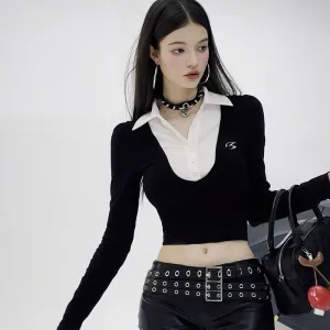 Contrast Layered Cropped Shirt