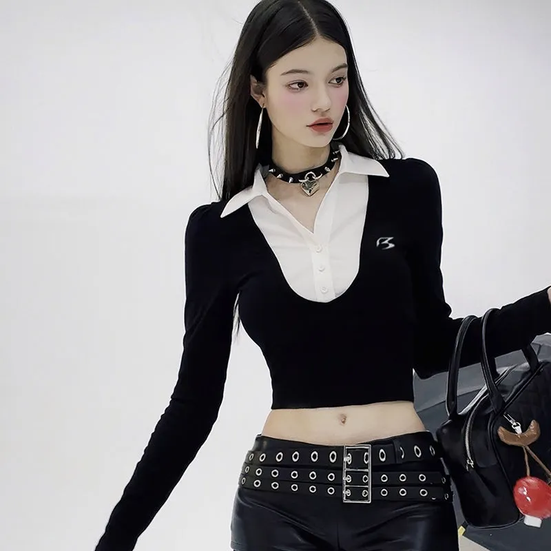 Contrast Layered Cropped Shirt