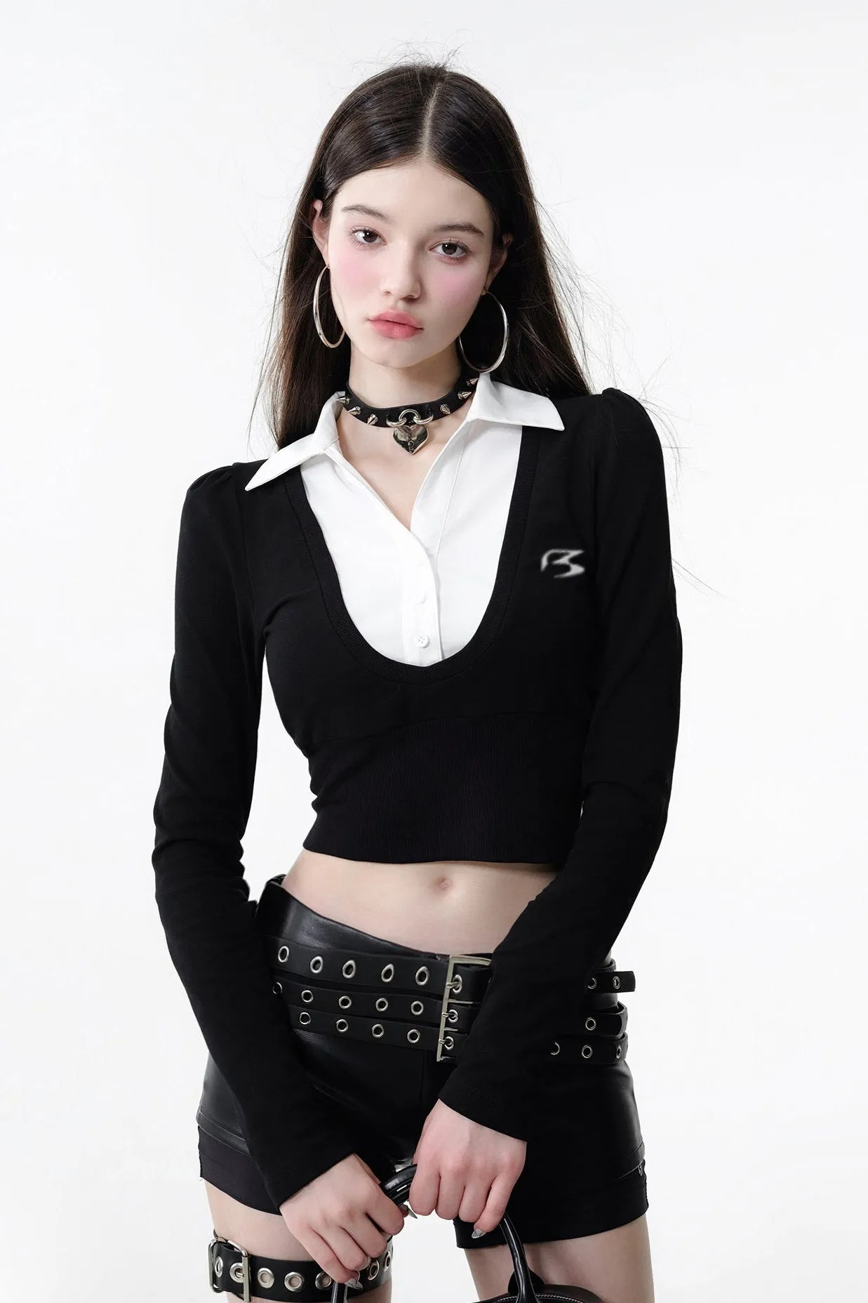 Contrast Layered Cropped Shirt