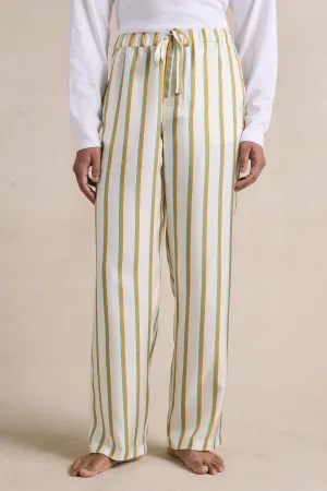 Cream & Blue Signature Stripe Silk Lounge Trousers