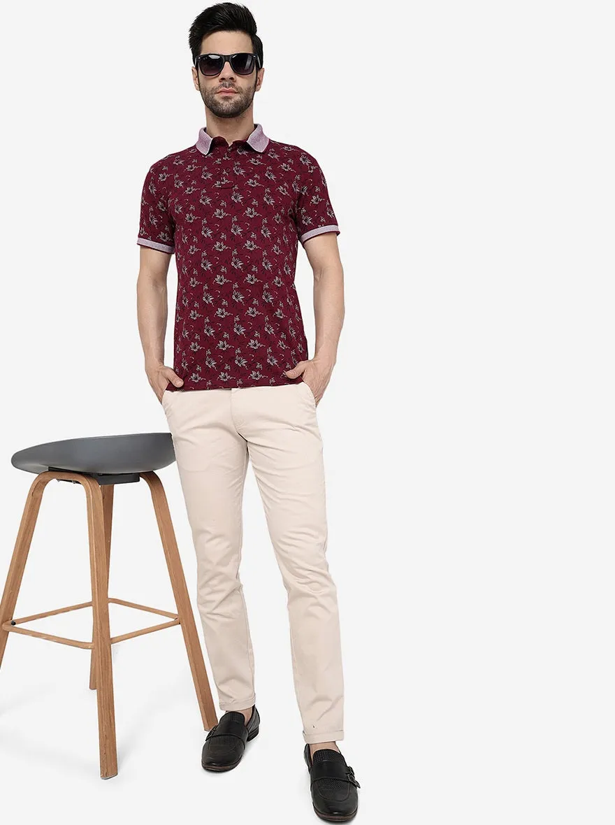 Cream Solid Neo Fit Casual Trouser | Greenfibre