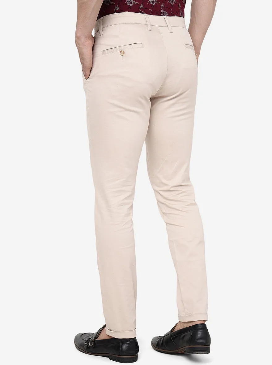 Cream Solid Neo Fit Casual Trouser | Greenfibre