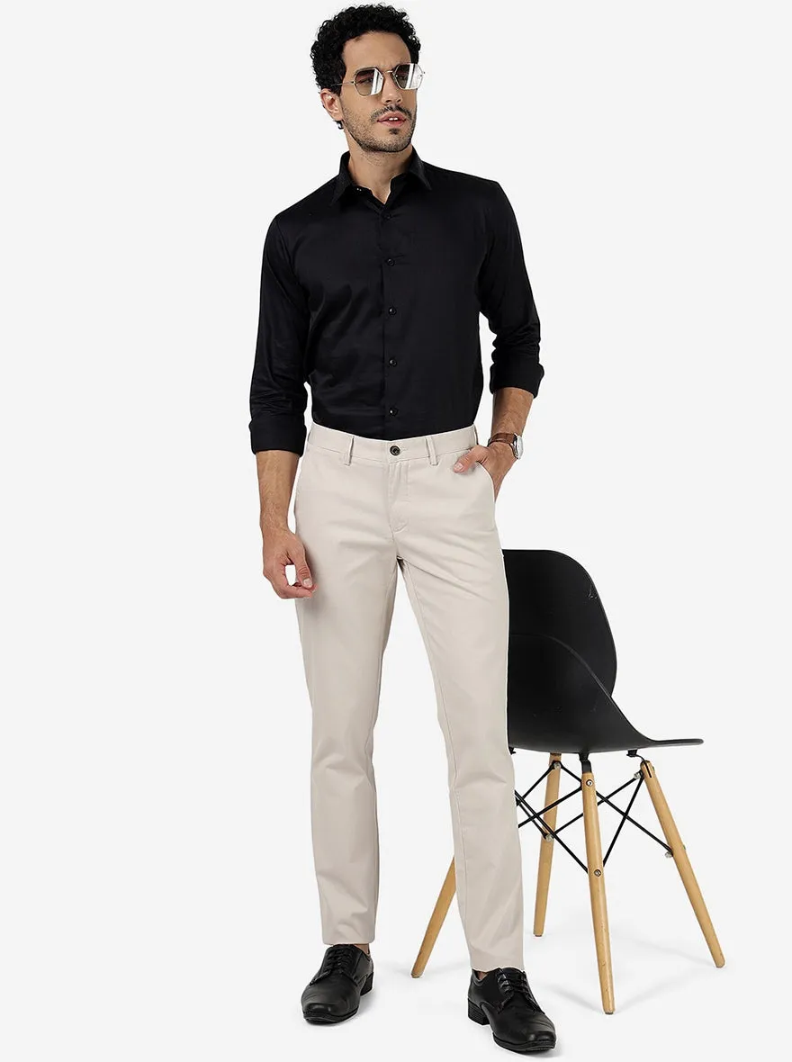 Cream Solid Uno Fit Casual Trouser | JadeBlue
