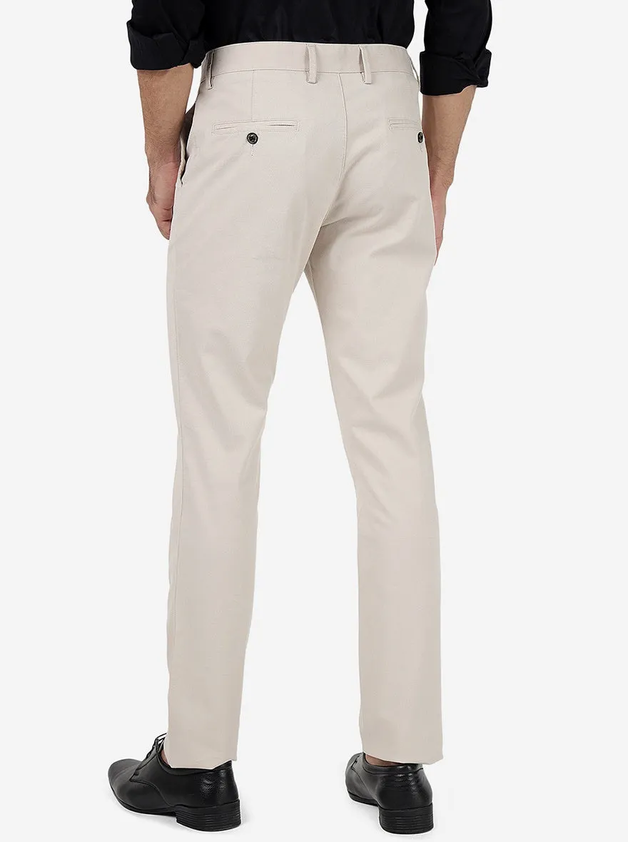 Cream Solid Uno Fit Casual Trouser | JadeBlue