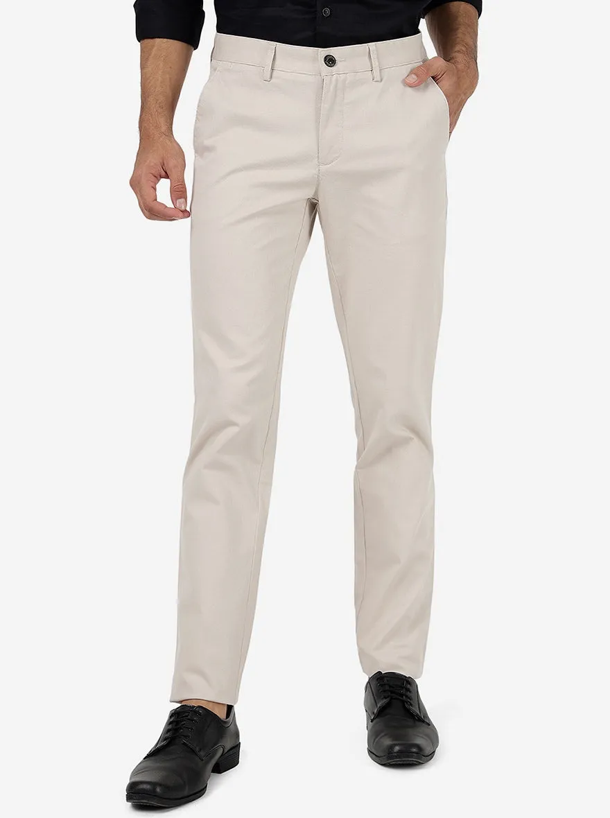 Cream Solid Uno Fit Casual Trouser | JadeBlue