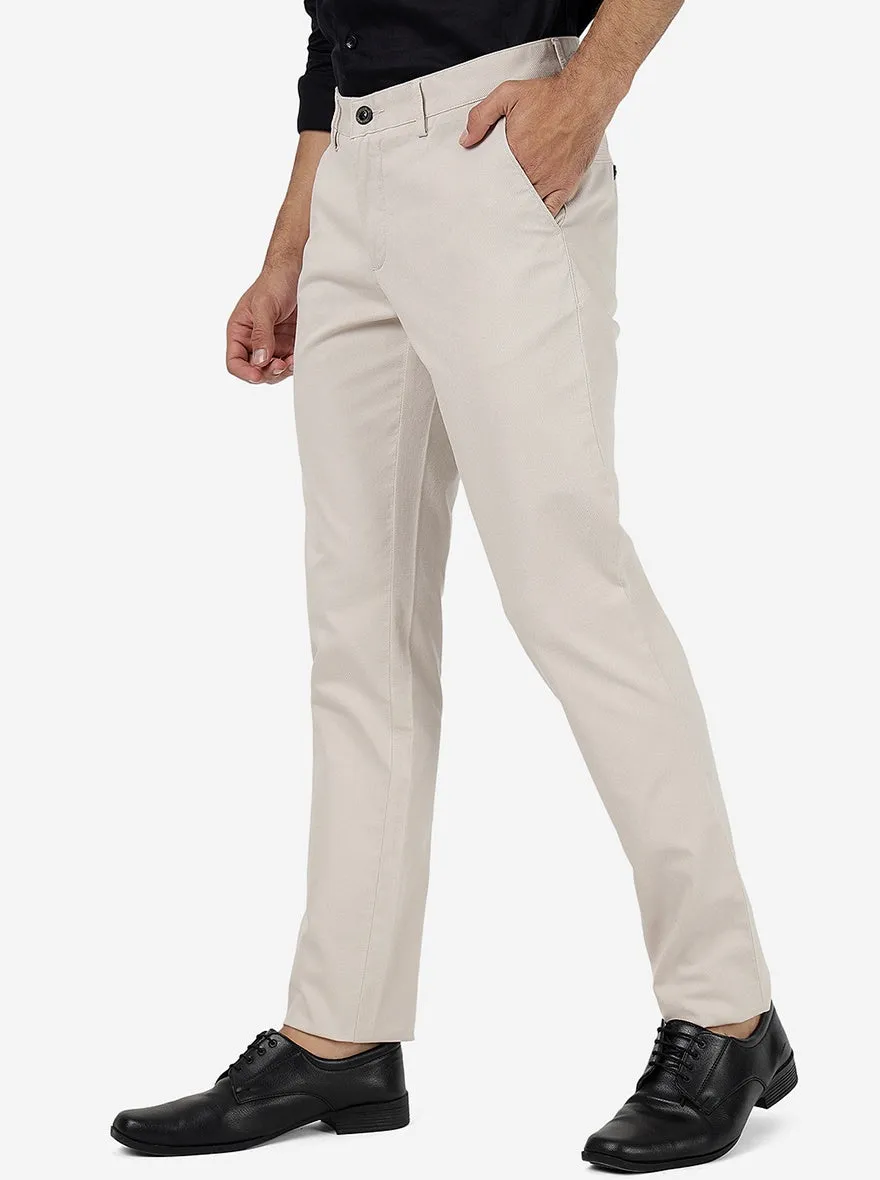 Cream Solid Uno Fit Casual Trouser | JadeBlue