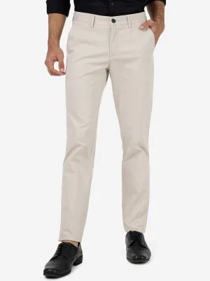 Cream Solid Uno Fit Casual Trouser | JadeBlue