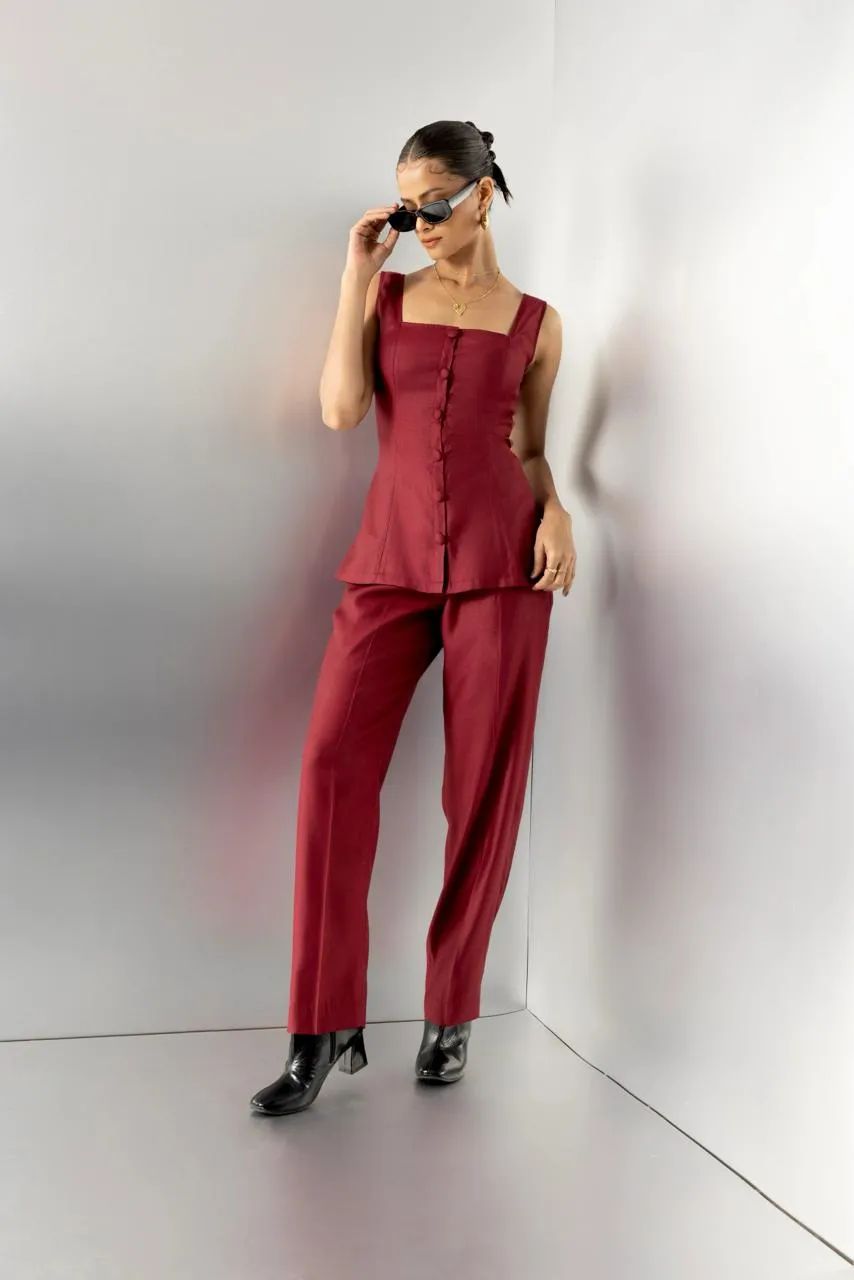 Crimson contour - burgundy tailored straight fit trousers