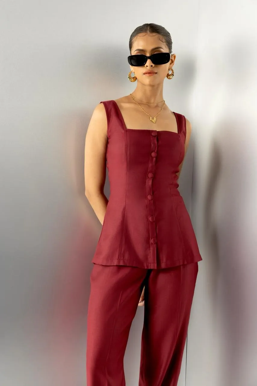 Crimson contour - burgundy tailored straight fit trousers