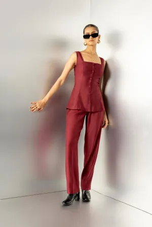 Crimson contour - burgundy tailored straight fit trousers