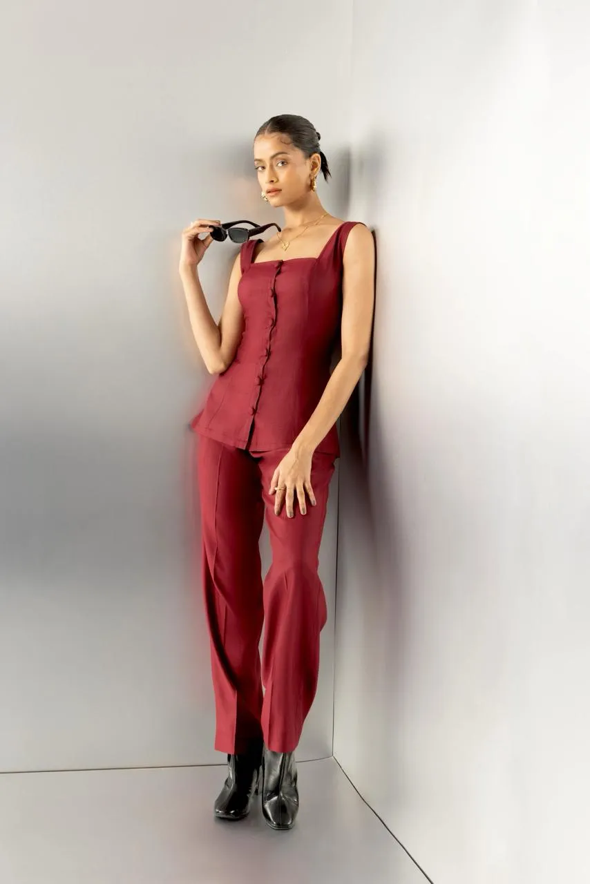 Crimson contour - burgundy tailored straight fit trousers