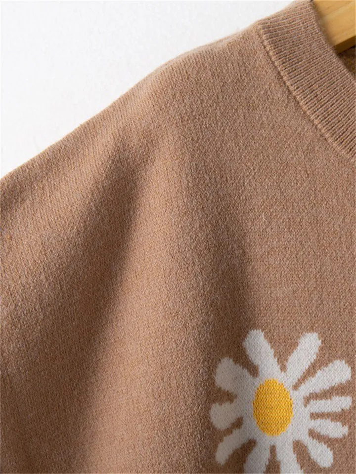 Daisies Printed Round Neck Buttons-Up Cardigans