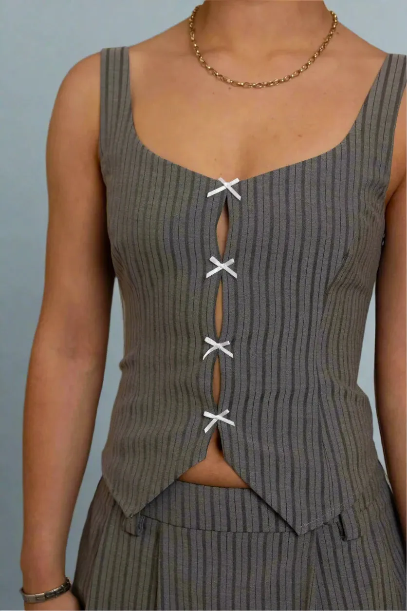 Daisy Street Stipe Bow Keyhole Detail Top