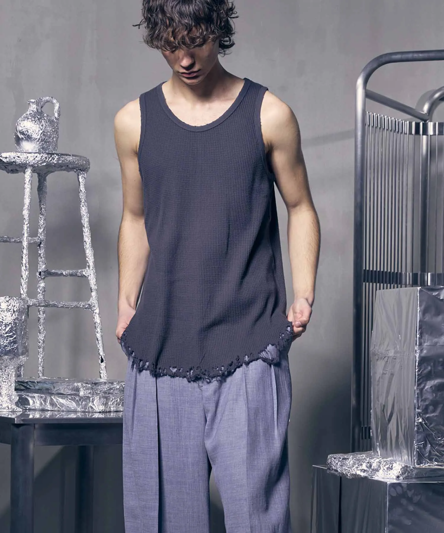 Damaged Waffle Layered Tank Top