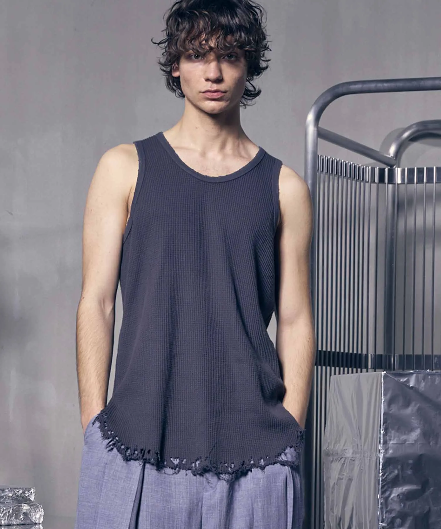 Damaged Waffle Layered Tank Top