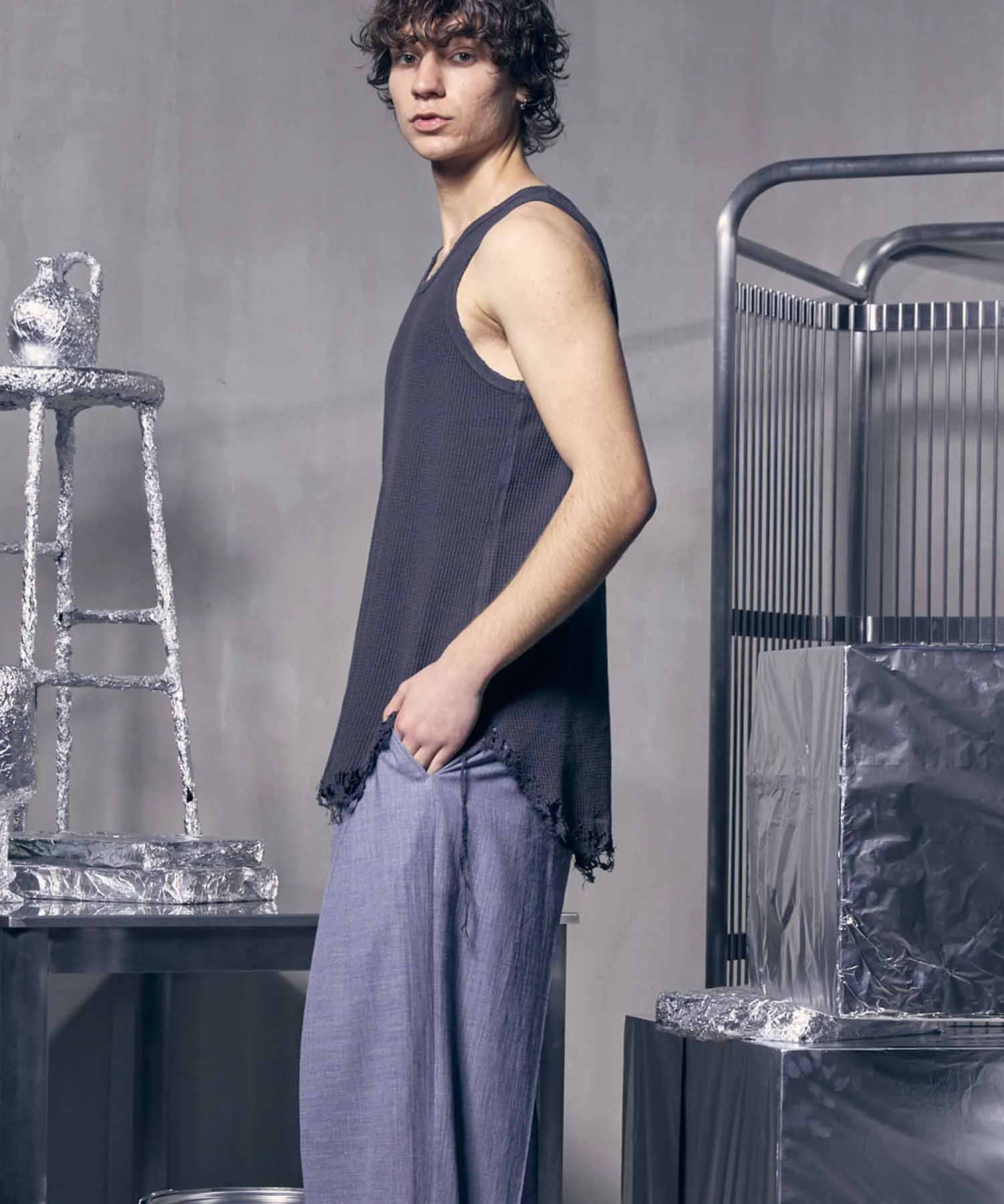 Damaged Waffle Layered Tank Top
