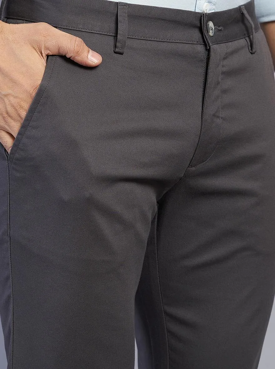 Dark Grey Solid Super Slim Fit Casual Trouser | Greenfibre
