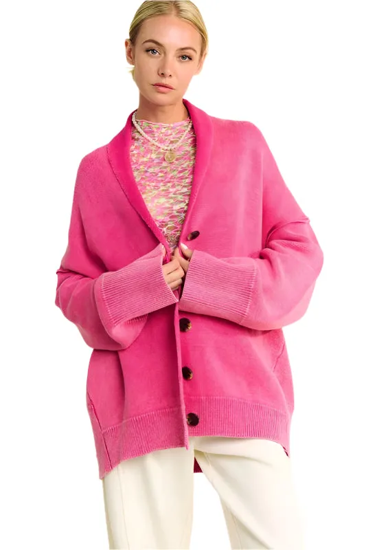 Davi & Dani Shawl Collar Ribbed Detail Button Up Cardigan