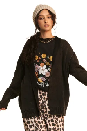 Davi & Dani Shawl Collar Ribbed Detail Button Up Cardigan