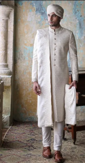 Designer Men Off White Sherwani for Groom Wear #GN103
