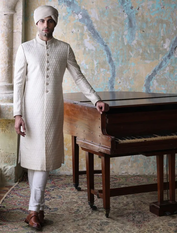 Designer Men Off White Sherwani for Groom Wear #GN103