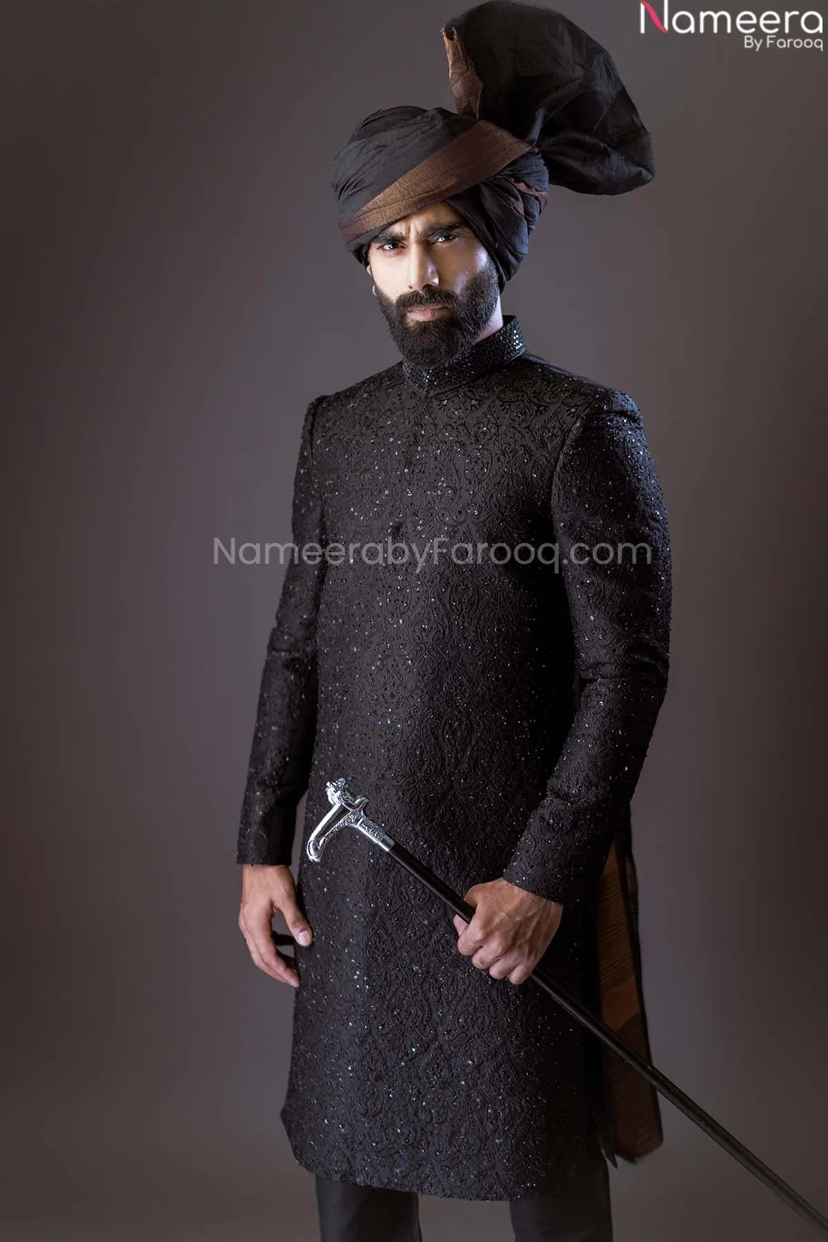 Designer Sherwani Groom Dress with Turban & Shawl #GN03