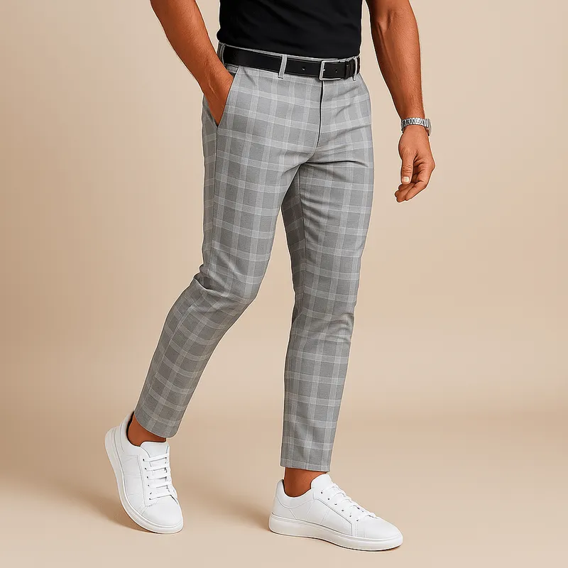 Domoir | Slim Plaid Trousers