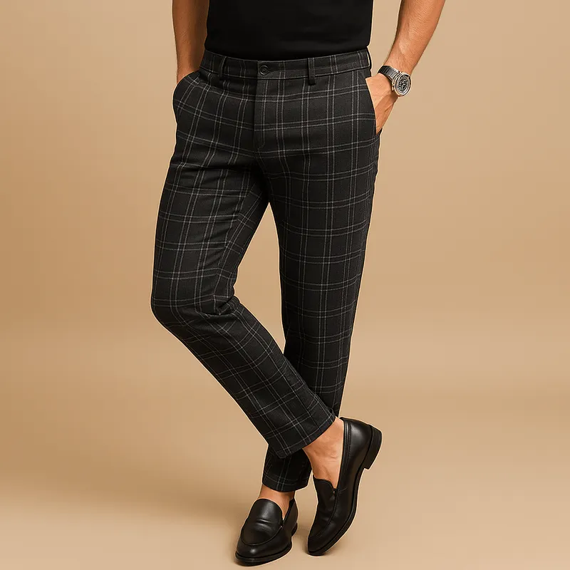Domoir | Slim Plaid Trousers