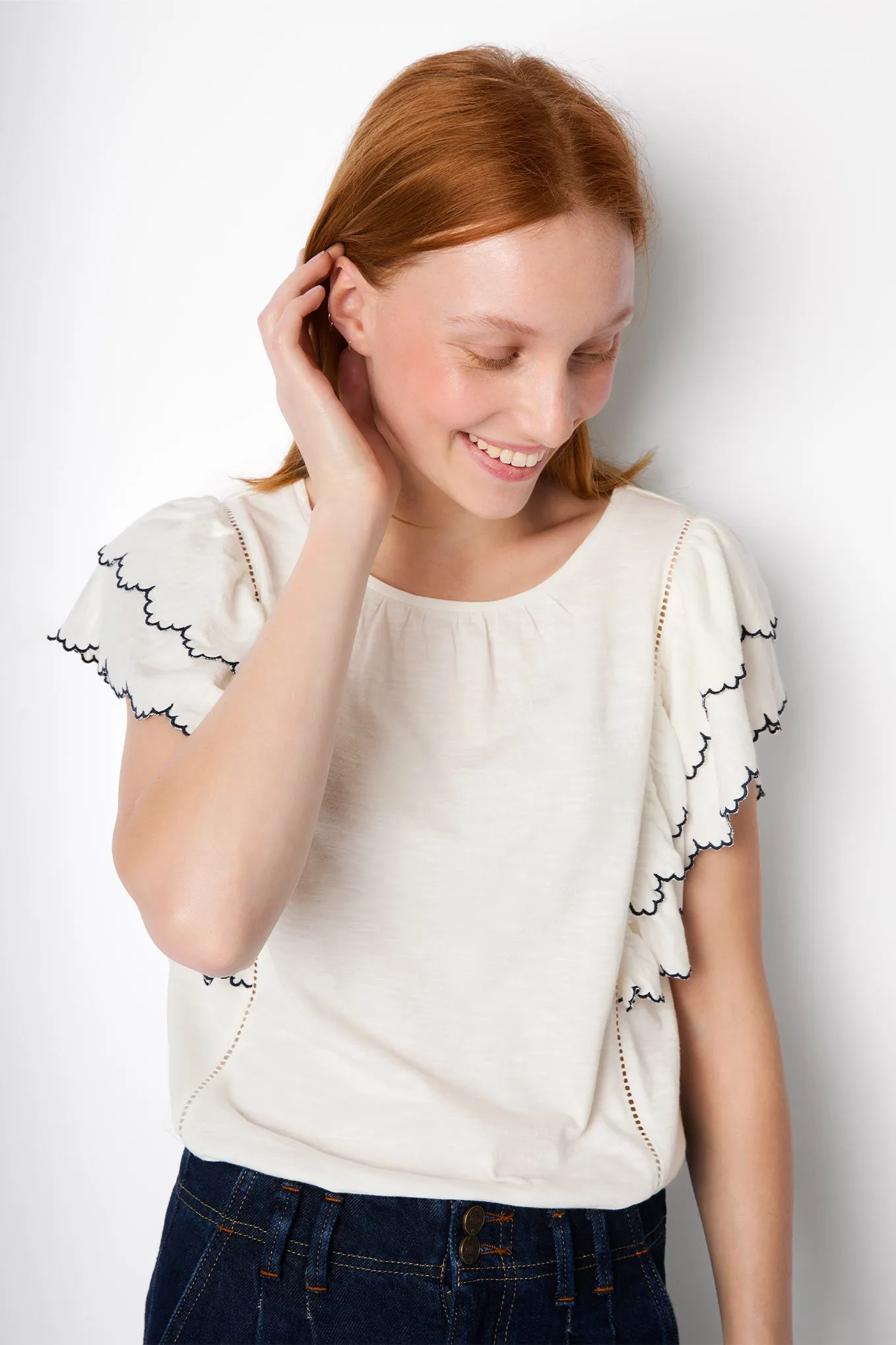 Dorina Flutter Sleeve Top - White