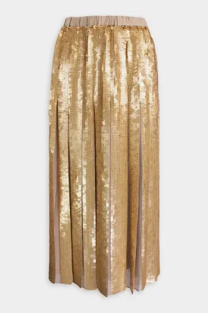 Eclair Sequins Beading Pleated Skirt in Gold