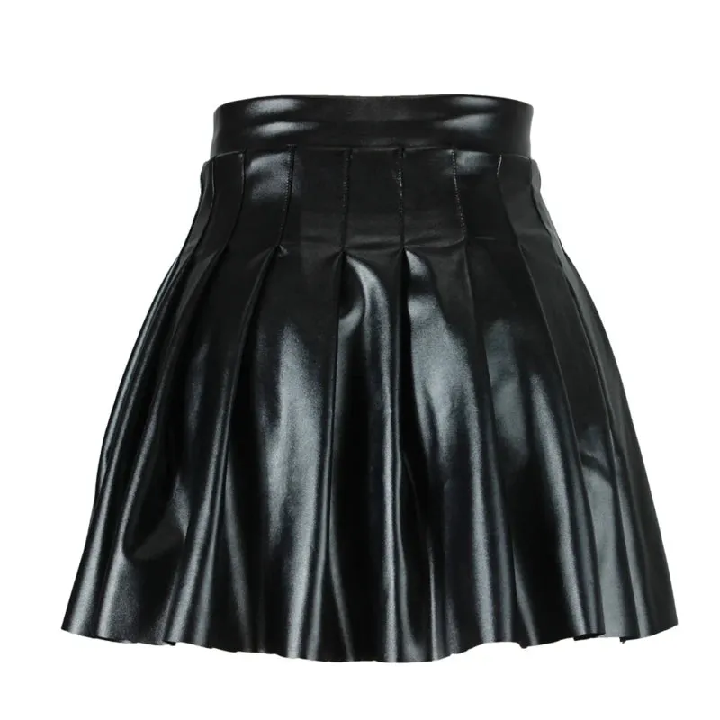 Elegant Leather Pleated Mini Skirt