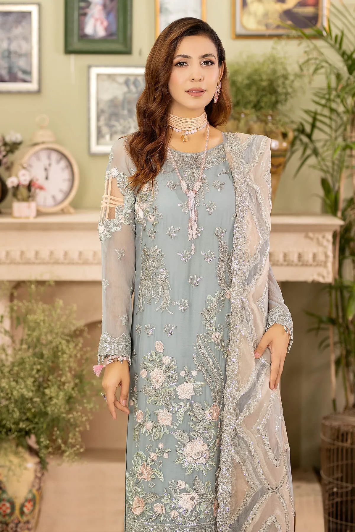 Embroidered Blue Pakistani Salwar Kameez Dupatta Dress