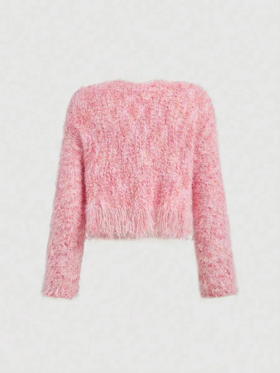 Emerson Fuzzy Knit Cropped Sweater in Pink