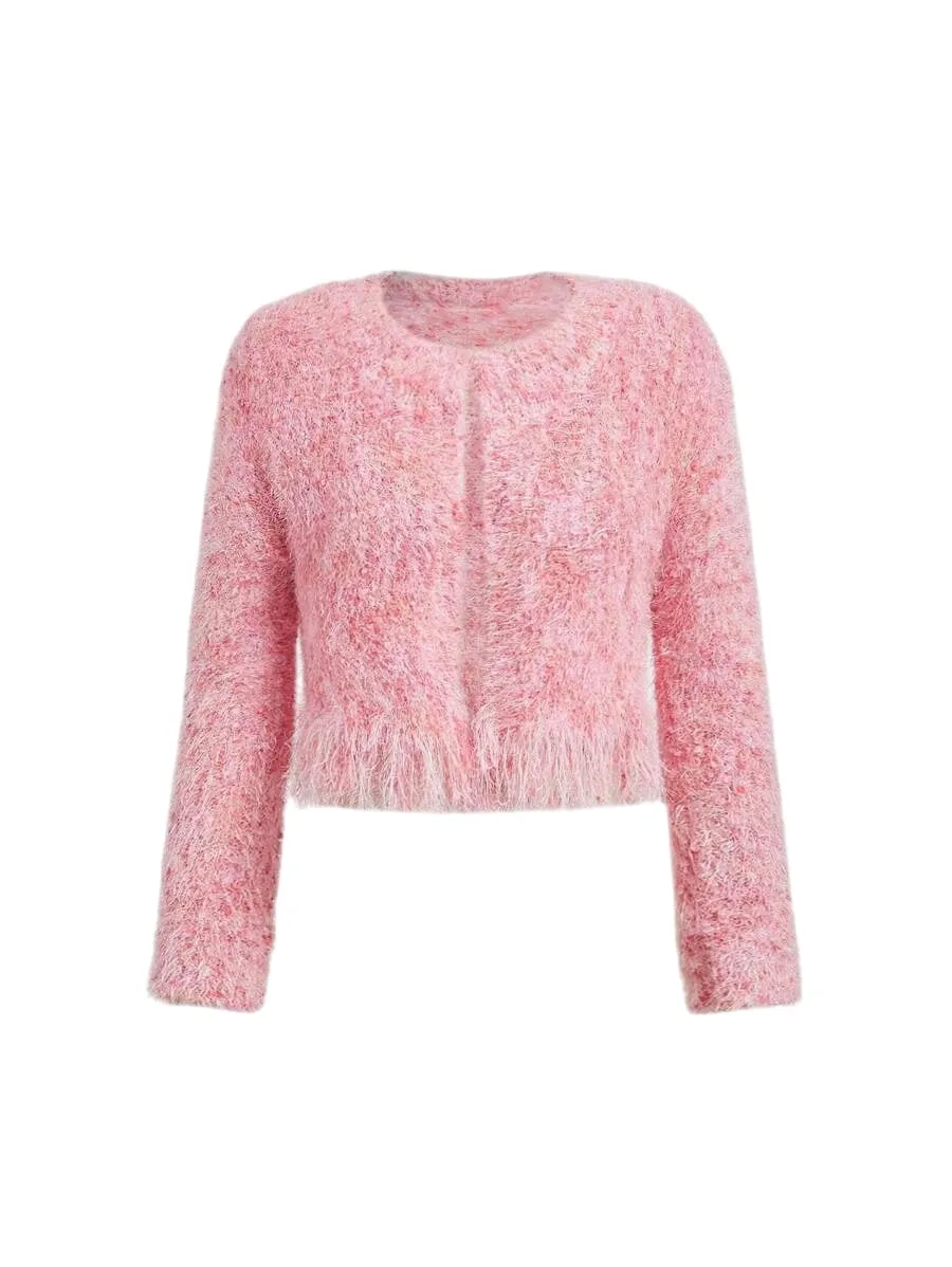 Emerson Fuzzy Knit Cropped Sweater in Pink