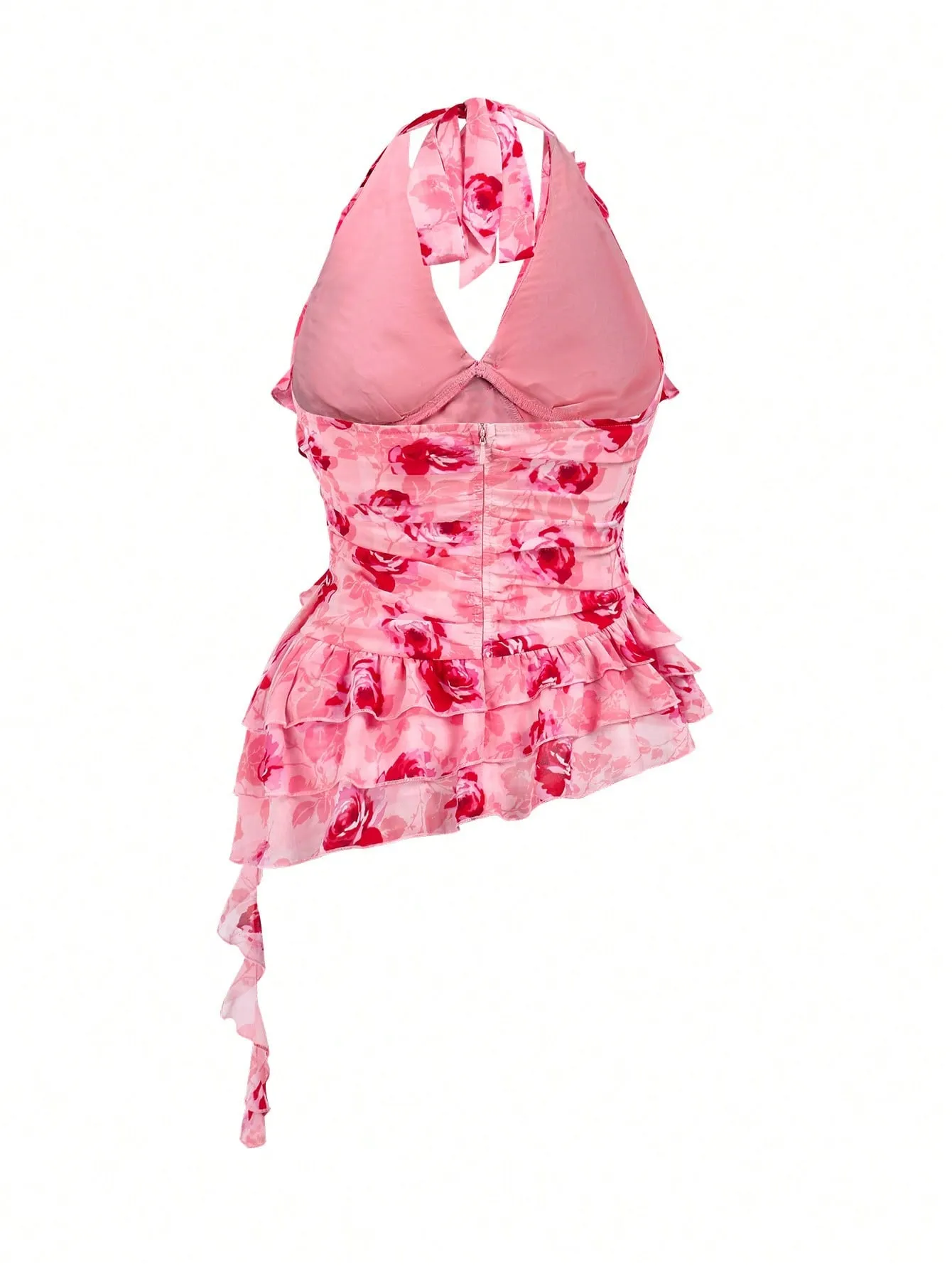 ENCHNT Women's Sleeveless Top With Floral 3d Flower Decoration And Halter Neck