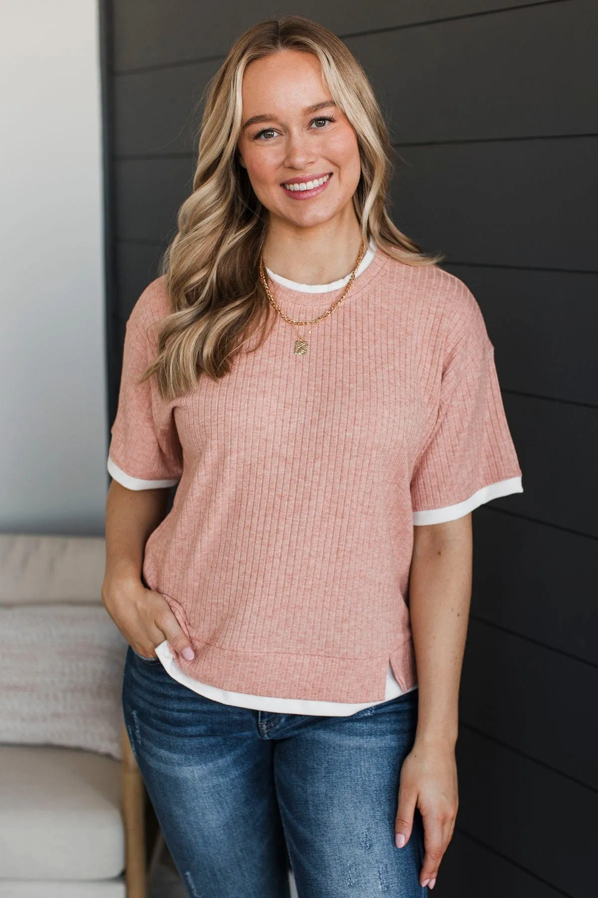 Essential To Me Short Sleeve Top- Coral
