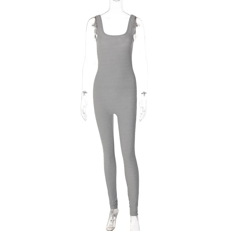 European And American-Style2023Summer New Women's Clothing Sunken Stripe Sleeveless Square Collar Hip-Lifting Trousers Slim Fit Bodysuit Foreign Trade Wholesale