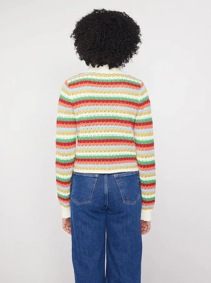 EVIE MULTI STRIPED CROCHET KNIT TOP