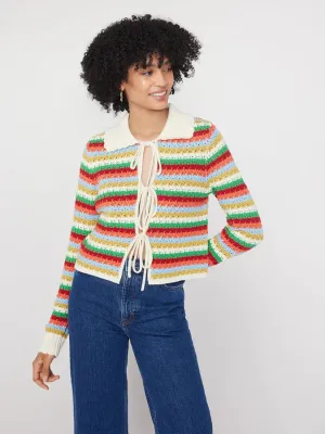 EVIE MULTI STRIPED CROCHET KNIT TOP
