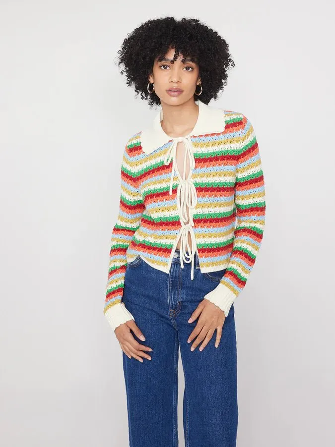 EVIE MULTI STRIPED CROCHET KNIT TOP
