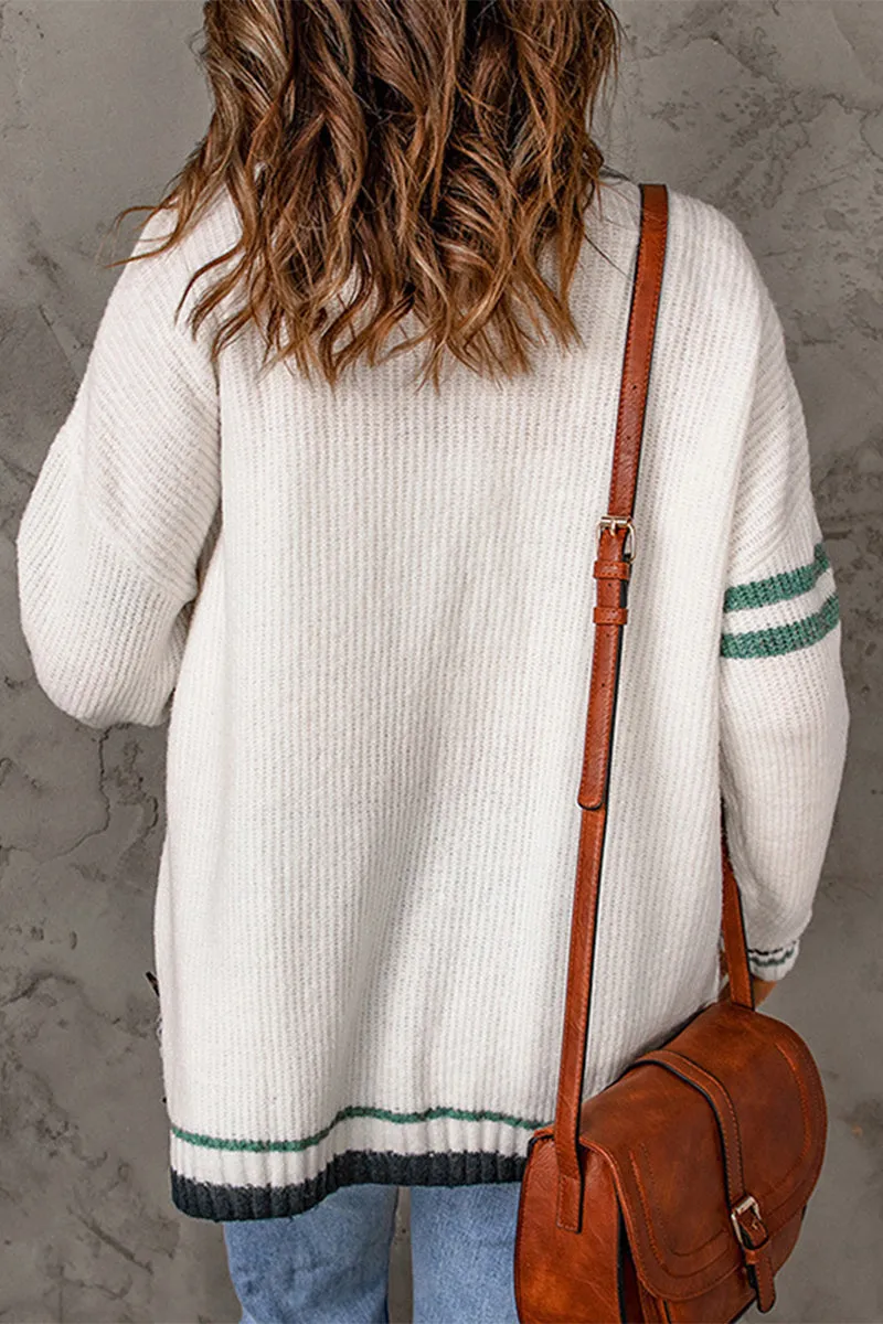 Fashion Plaid Striped Contrast V Neck Cardigans