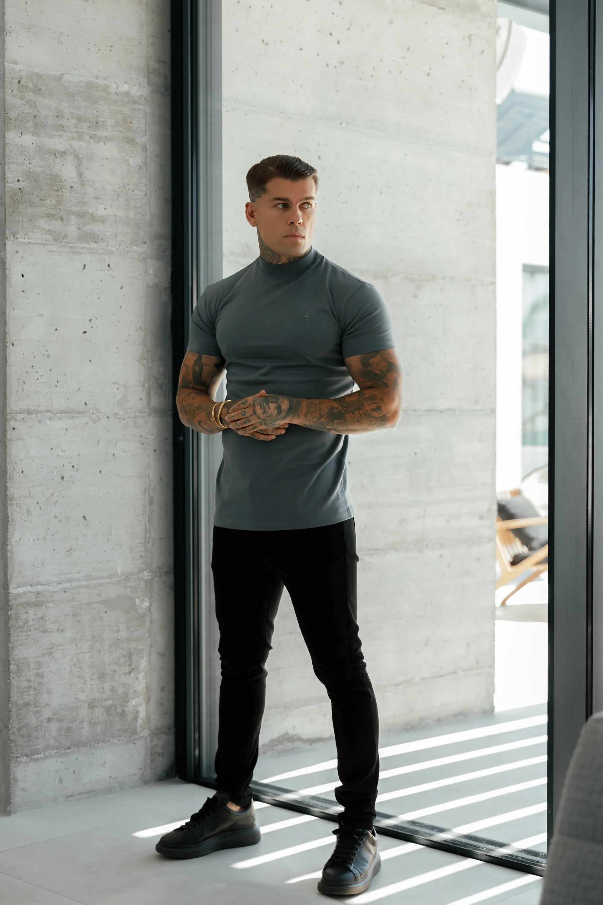 Father Sons Slim Stretch Black Sateen Trousers - FSH405