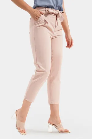 Fine Line Tie Waist Ankle Length Trousers
