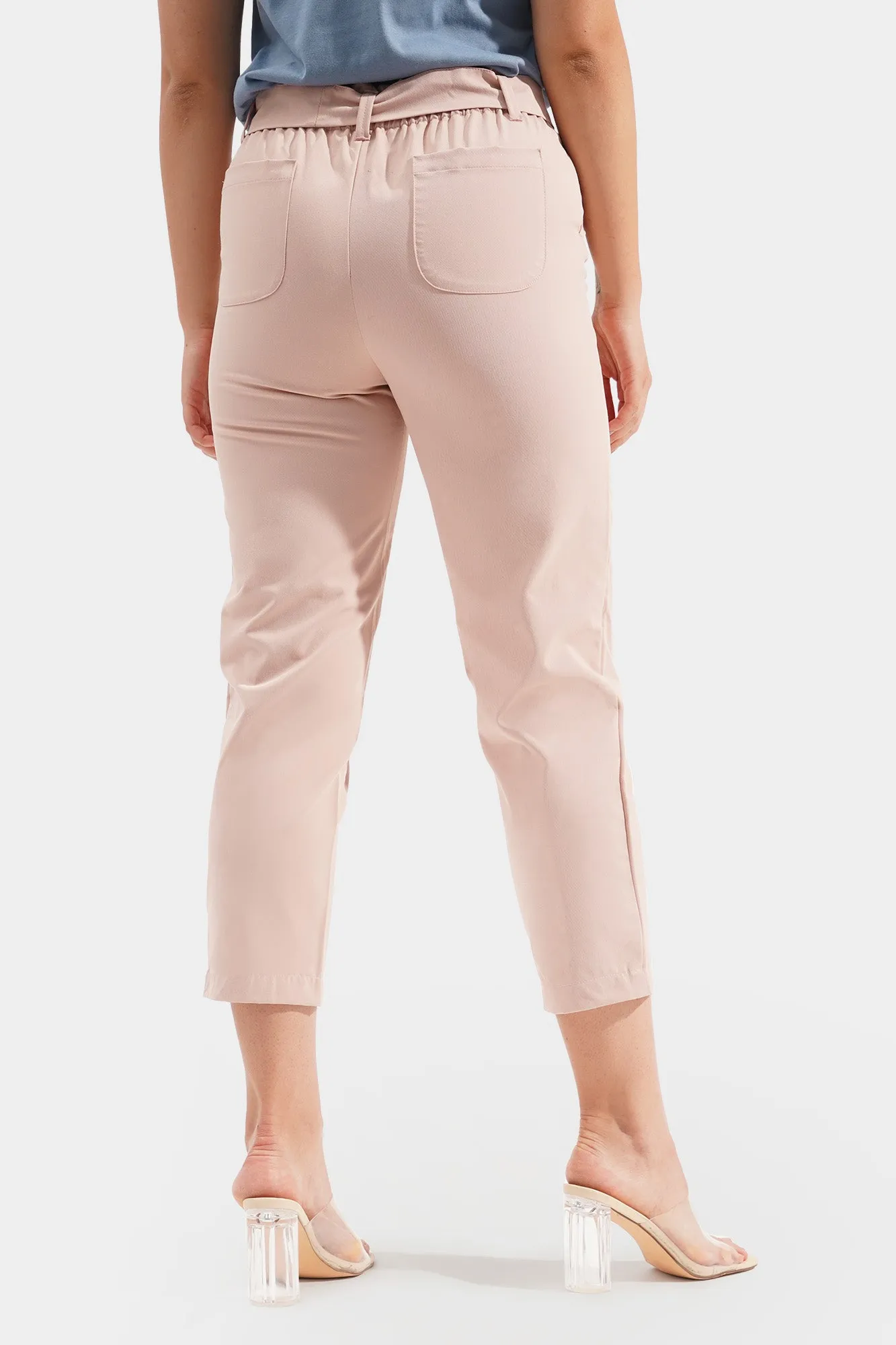 Fine Line Tie Waist Ankle Length Trousers